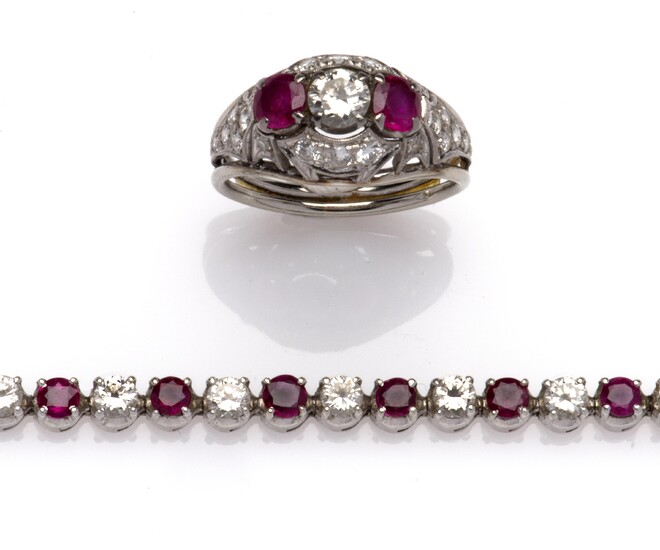 A ruby and diamond bracelet and ring