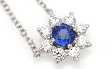 NOT SOLD. A sapphire and diamond necklace set with a sapphire encircled by diamonds, mounted in 18k white gold. L. app. 40-43.5 cm. – Bruun Rasmussen Auctioneers of Fine Art