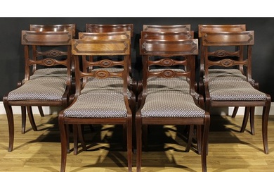 A set of ten Regency design mahogany bar-back dining chairs,...