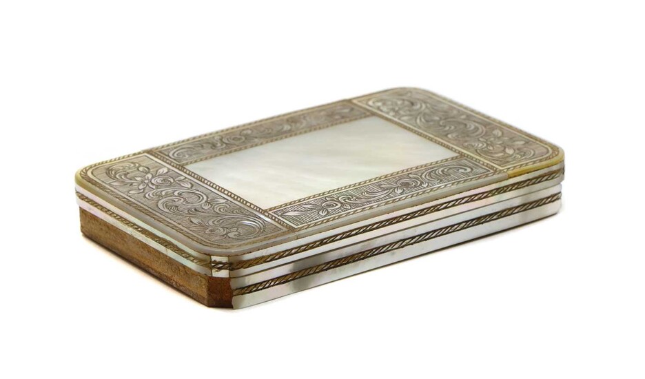 A silver and mother of pearl rectangular snuff box