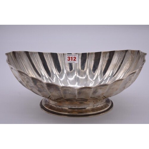 A silver fluted oval pedestal bowl, by Hukin & Heath, Lo...