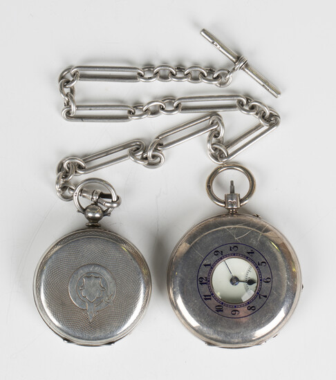 A silver keyless wind half-hunting cased gentleman's pocket watch, the jewelled gilt movement d