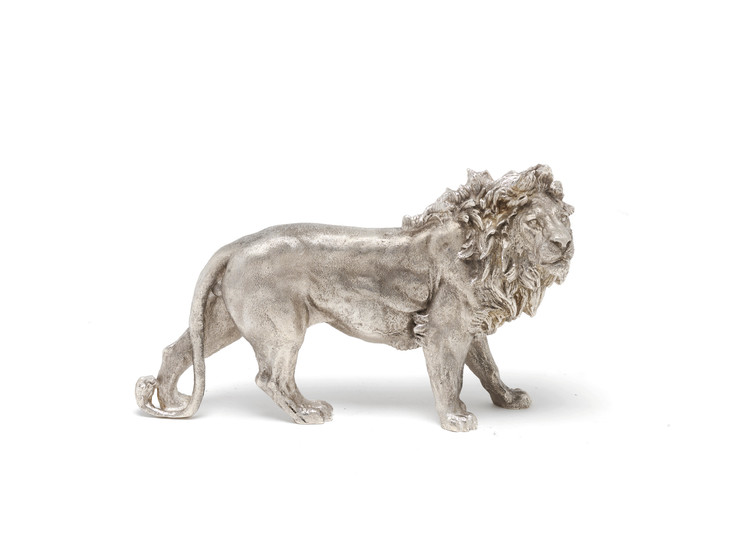 A silver model of a lion