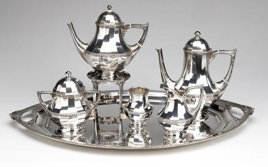 A six-piece Dutch silver coffee and tea service with matching tray