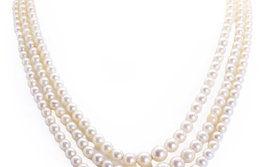 A three row cultured pearl necklace