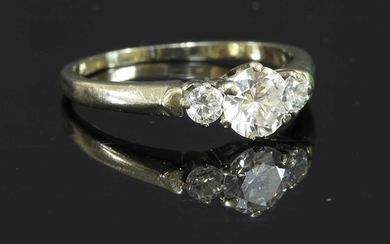A white gold three stone diamond ring