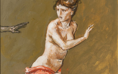 ALBERTO SUGHI (1928-2012) Senza titolo (Donna con drappo rosso) olio su tela...