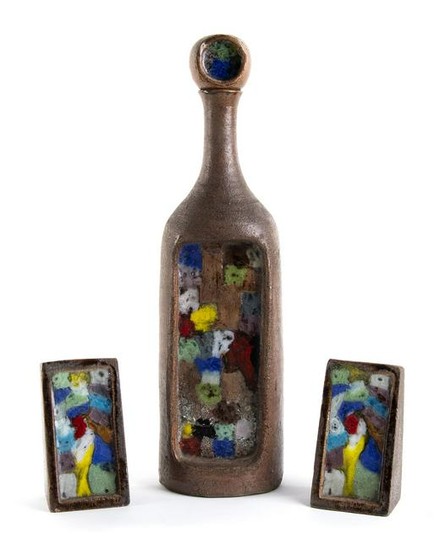 ALDO LONDI - BITOSSI - Bottle and two bookends, 50â€™s