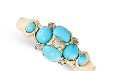 AN ANTIQUE VICTORIAN TURQUOISE AND DIAMOND RING, 1871