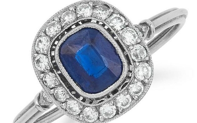 AN ART DECO SAPPHIRE AND DIAMOND RING set with a