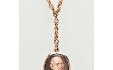 AN EARLY 20TH CENTURY MINIATURE PORTRAIT PENDANT AND CHAIN, ...