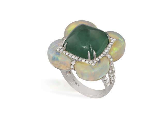 AN EMERALD, OPAL AND DIAMOND COCKTAIL RING Designed...