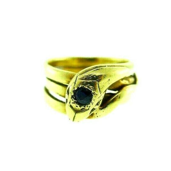 ANTIQUE 18k Yellow Gold & Sapphire Snake Ring Circa