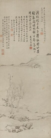 APRÈS NI ZAN (20e SIÈCLE) PAYSAGE DE FLEUR Peinture chinoise en rouleau, encre sur papier,...