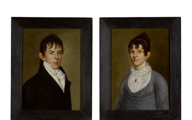 ATTRIBUTED TO WILLIAM JENNYS | PAIR OF PORTRAITS: A YOUNG LADY AND A GENTLEMAN FROM NEWBURYPORT, MASSACHUSETTS