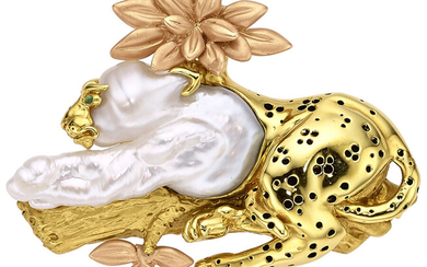 A&Z Freshwater Cultured Pearl, Peridot, Gold Brooch Stones: Peridot...