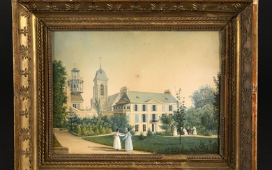 Adèle CLERGET, née MELLING (Constantinople, 1799 - Paris, 1876) La famille Lebeuf dans le jardin...