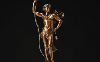 Adrien-Etienne GAUDEZ (1845-1902) L'amour vainqueur Sujet en bronze à patine brune