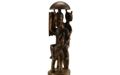 African Carved Wood Polychrome Figural Group.