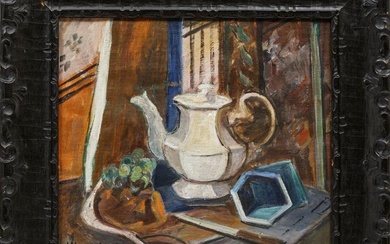 Alberta Kinsey (American/Louisiana, 1875-1952) , "Abstract Still Life with Teapot and Grapes", oil