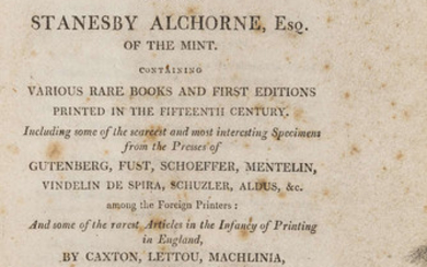 Alchorne (Stanesby) [Sale Catalogue] Catalogue of a Portion of the Valuable Library, priced throughout and with some buyers' names, R.H. Evans, 1813.