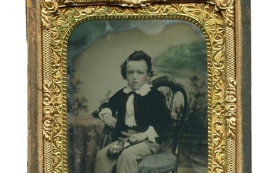 Ambrotype of Boy w/ Flag-embroidered Slippers