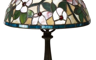 American Bronze Patinated Tiffany Style Gas Table Lamp, c. 1920-1930, H.- 21 3/8 in., Dia.- 15 3/4