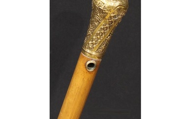 An 18th century gold mounted walking stick, spirally fluted ...