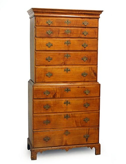 An American 18th Century Chippendale Chest on Chest.