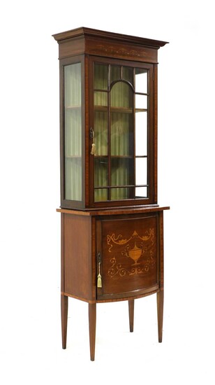 An Edwardian inlaid mahogany narrow display cabinet