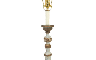 An Italian Painted and Parcel Gilt Pricket Mounted as a Lamp