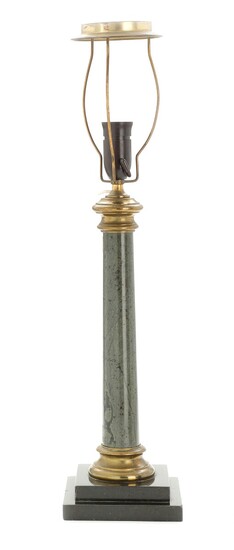 An early 20th century green and black marble table lamp with bronze mounting. H. excluding mounting 42 cm.