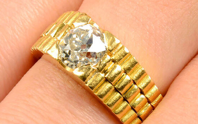 An old-cut diamond single-stone ring, with stepped band.