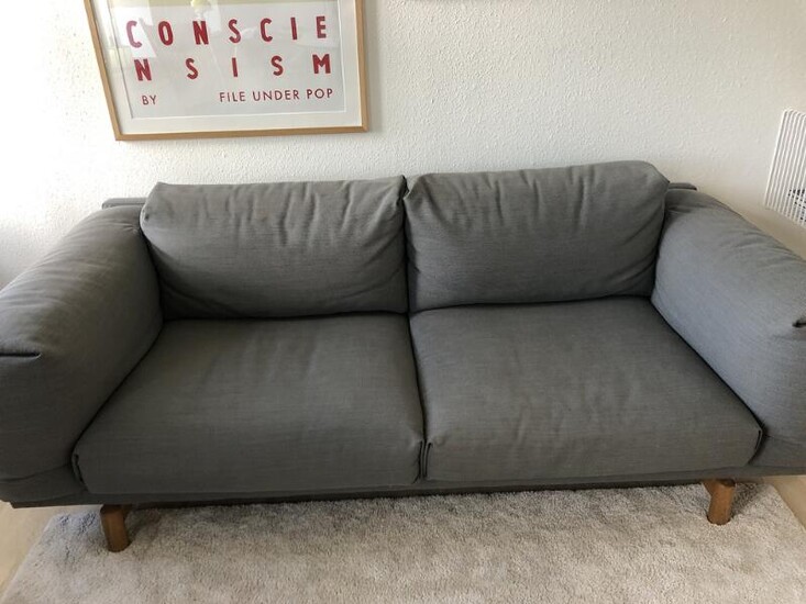 NOT SOLD. Andersen & Voll: A two seater sofa, upholstered with grey Hallingdal fabric, legs of oak. Model Rest. Manufactured by Muuto. L. 200 cm. – Bruun Rasmussen Auctioneers of Fine Art