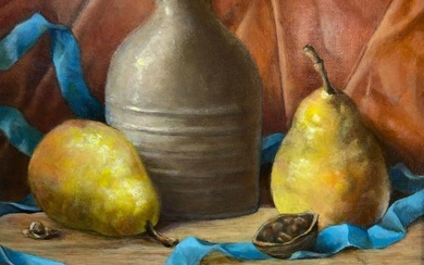 Anne Anderson (American 20th Century) Oil on Board Still Life of Pears