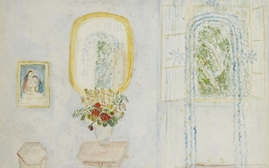 Anne Carline, British 1862-1945- A Bouquet of Flowers at Dubrovnik; watercolour and pencil on paper, signed and dated lower right 'A Carline 1933', 20 x 26.3 cm Provenance: with Mrs Lewellin Morgan (according to the label attached to the reverse of...