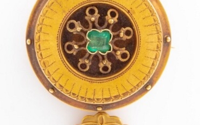 Antique 14K Yellow Gold & Emerald Memento Mori Pin