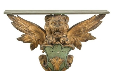 Antique 19th Cen. Carved Winged Lion Console Table