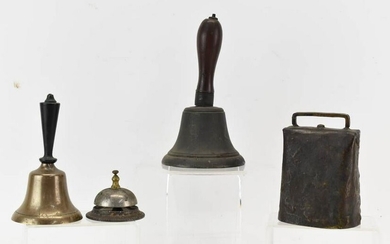 Antique Brass Cowbell and Other Assorted Bells