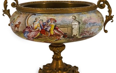 Antique Enamel on Brass Compote