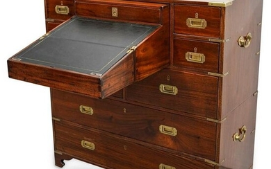 Antique English Wood & Brass Campaign Chest