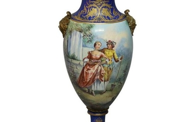 Antique French Sevres School Painted and Gilt Urn