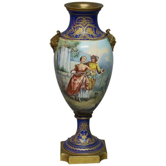 Antique French Sevres School Painted and Gilt Urn