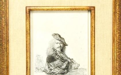 Antique Old Master's Engraving Rembrandt Portrait