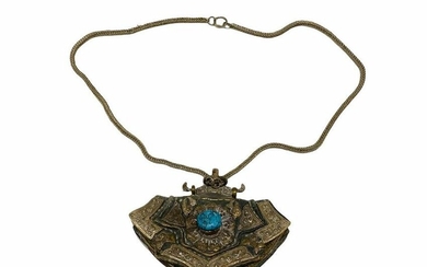 Antique Silver Brass and Leather Embellished Tibetan