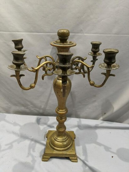Antique Solid Brass 6 Arm Candlestick Holder Candelabra