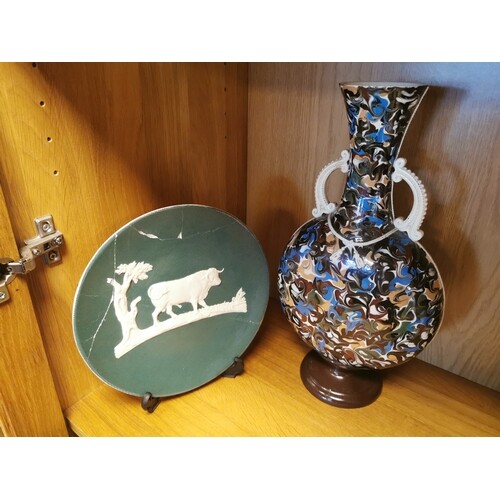 Antique Thomas Fradley 1880's Moon Flask Vase & Plate (A/F) ...