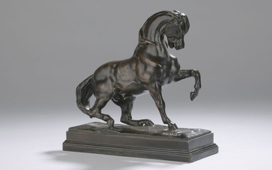 Antoine Louis BARYE (1796-1875) Le cheval turc n°4 (antérieur gauche levé, terrasse carrée) Bronze à...