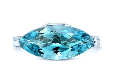 Aquamarine And Diamond Marquise Ring In Platinum