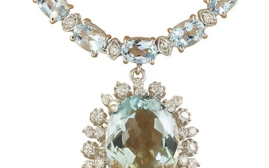 Aquamarine Diamond Necklace 14K White Gold